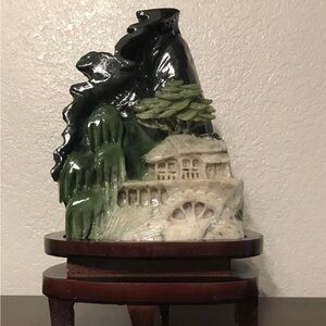 Chinese Dushan Jade Stone Carved Landscape Village Sculpture 12” Tall